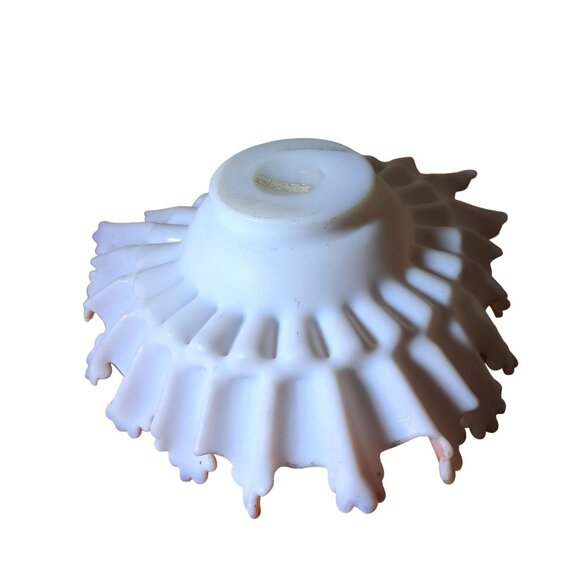 Victorian Satin Pink Glass Ruffled Edge Bowl Brides Basket Centerpiece Vintage - Picture 10 of 16